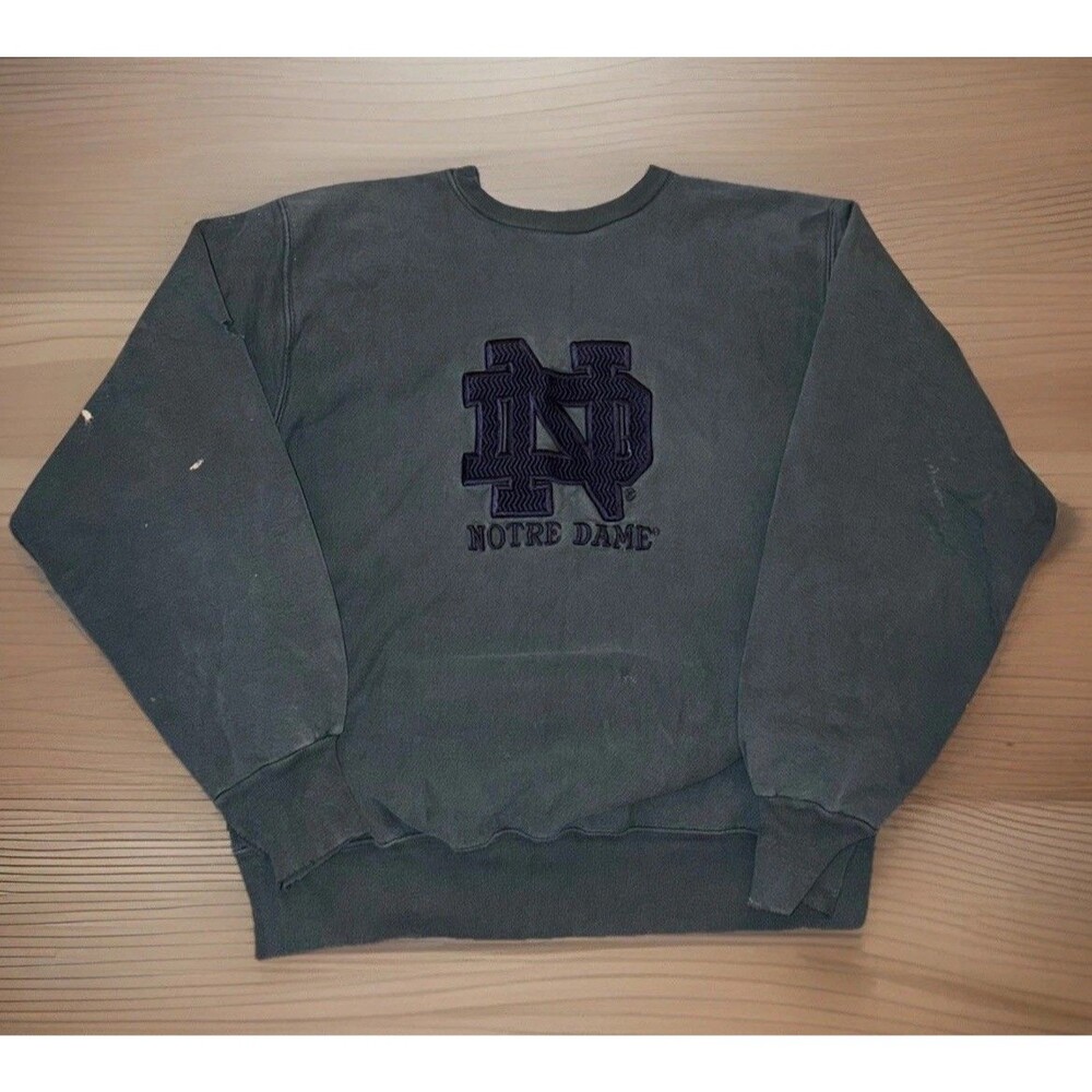 Vintage Embroidered Notre Dame Crewneck Sweatshirt MV Sport Green Size XXL